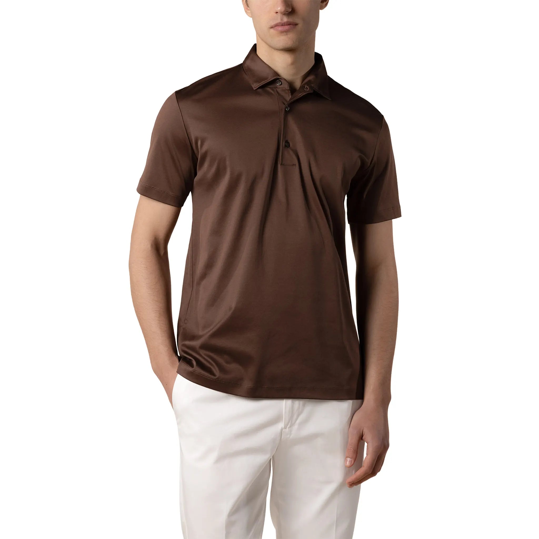 Front View of Aurélien Aur1 Chocolate Polo Shirt AUR1POLOCHOCOLATE